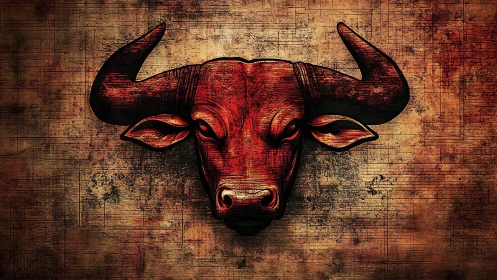 Bull head illustration on distressed textured grunge wall.
