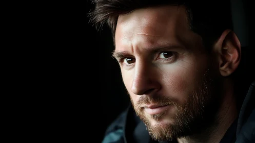 Close-up portrait of a bearded man against dark background