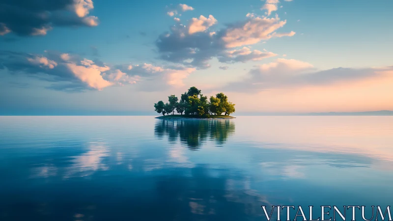 Solitary Island Trees Glow at Golden Hour