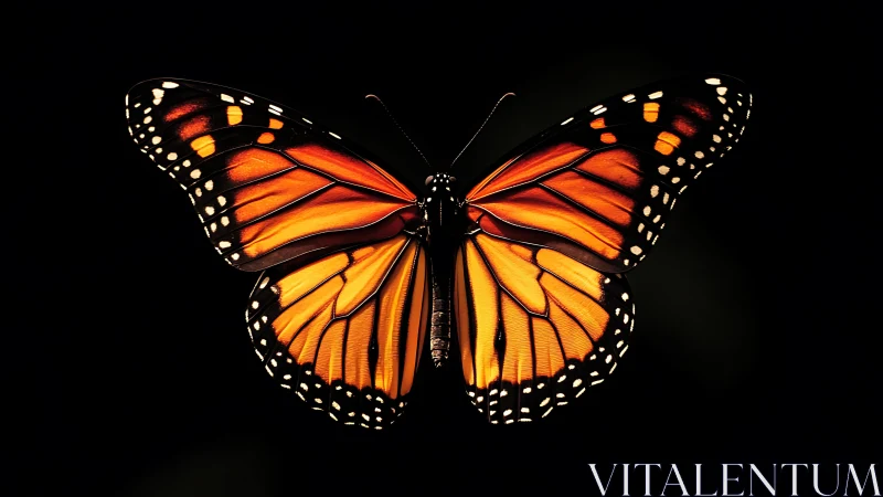 Midnight monarch spreading ember-bright stained-glass wings.