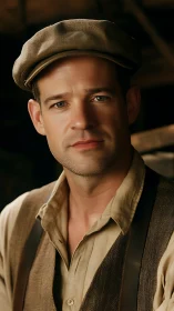 Warm portrait captures a thoughtful man in vintage workwear