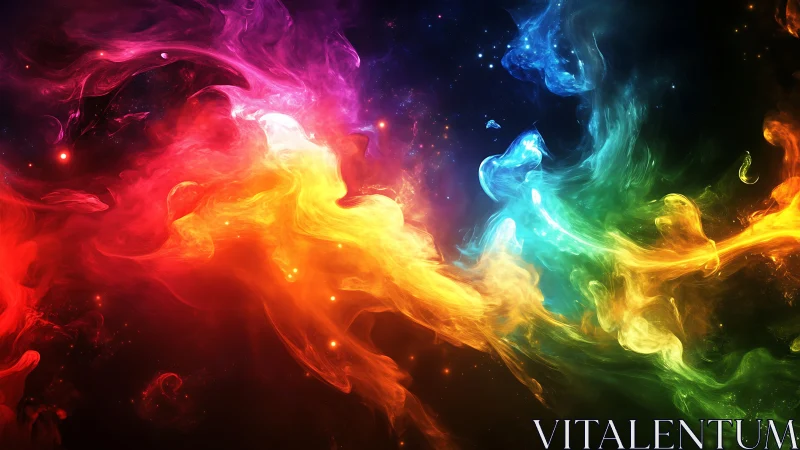 Vivid swirling rainbow nebula clouds in deep space.