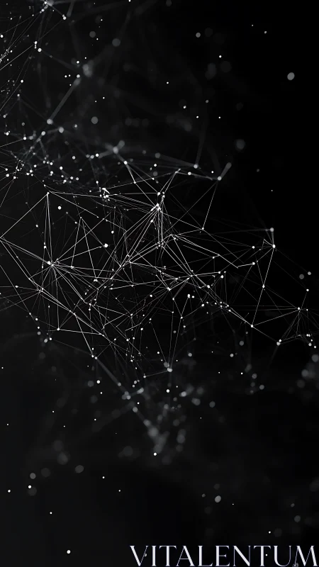 Abstract network mesh renders luminous data nodes in void