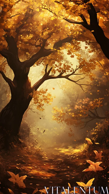 Autumn Forest Path with Golden Canopy.