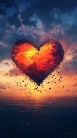 Burning Heart Rising: A Cosmic Love Ablaze in Sky
