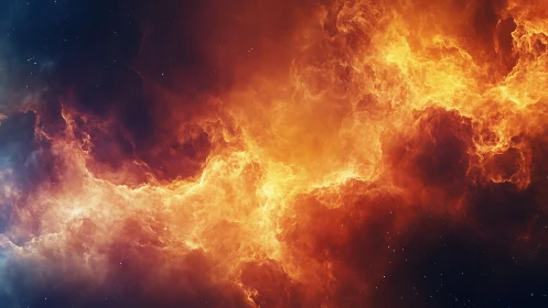 Cosmic Fire Nebula with Starfield Background.