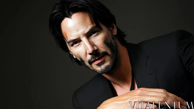 Studio portrait of dark haired man in black tailored jacket.