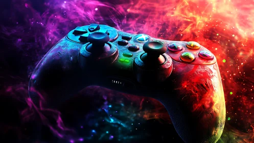 Gaming Controller with Volumetric Neon Light Effects