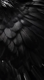 Layered black feathers in dramatic macro chiaroscuro study.