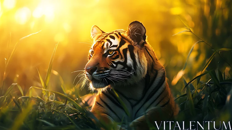 Sunlit jungle philosopher lounges in molten golden haze