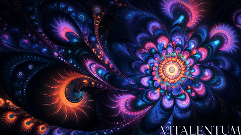 Radiant fractal blossom spirals through luminous cosmic night