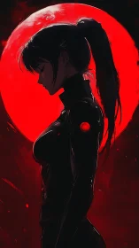 Cyberpunk profile study under eclipsed red lunar halo.