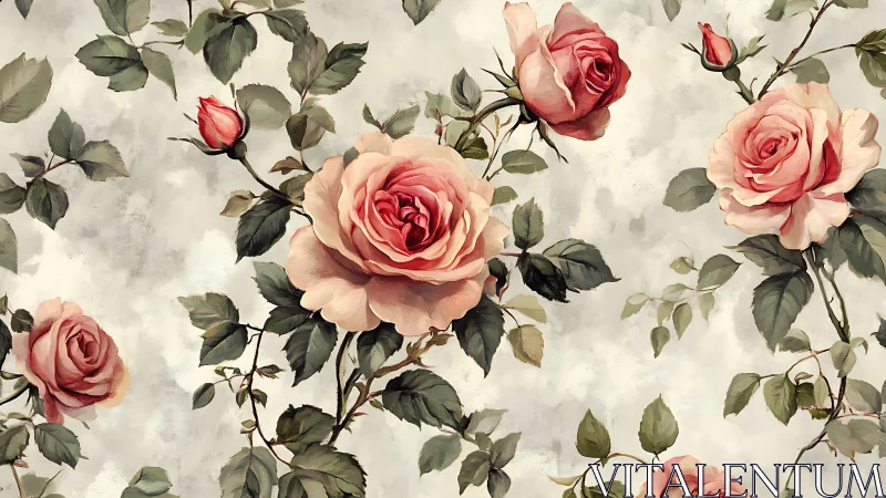 Botanical Watercolor: Rose Garden Pattern on Textured Ground.