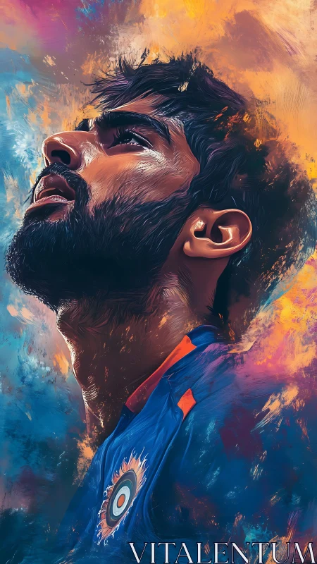 Bearded athlete profile rendered in vivid digital brushwork