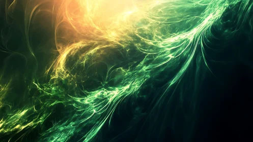 Radiant green plasma stream curves through dark cosmic void