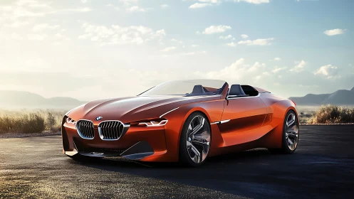 BMW roadster concept in open landscape under soft daylight.