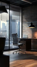 Sunlit corner office waits in poised, polished silence.