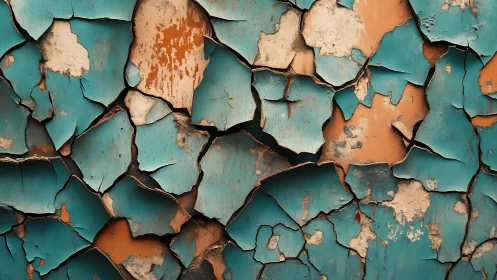 Weathered Blue and Orange Peeling Paint Texture Abstract Art.