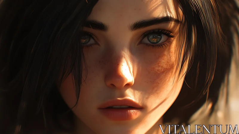 Digital painting portrait with hyperreal lighting detail.