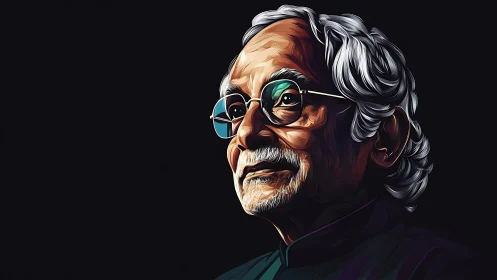 Elderly man in glasses rendered as high contrast digital portrait