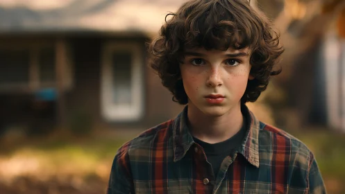 Cinematic shallow‑focus portrait of a contemplative boy outdoors