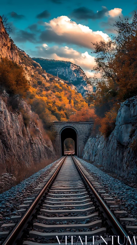 Rails into amber mountains under storybook storm clouds.