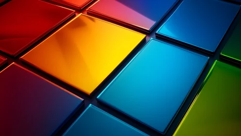 Vibrant glass tiles form luminous geometric color field.