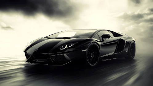 Midnight supercar slices through stormlit asphalt in style