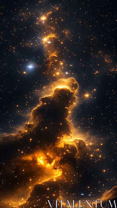 Star-forged nebula spire blazing through velvet night sky.