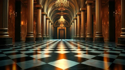 Checkered marble ballroom dreams of chandeliers and echoes