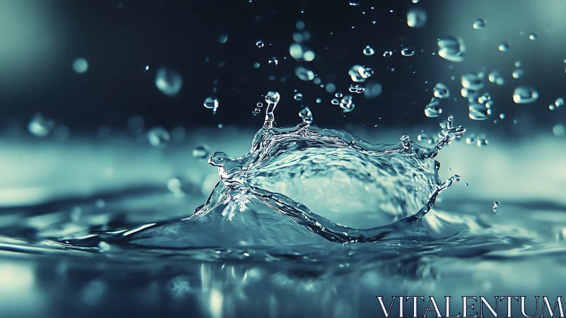 Single liquid droplet impact forming radial water crown.