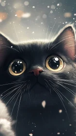Black Cat with Golden Eyes in Mystical Particle Light