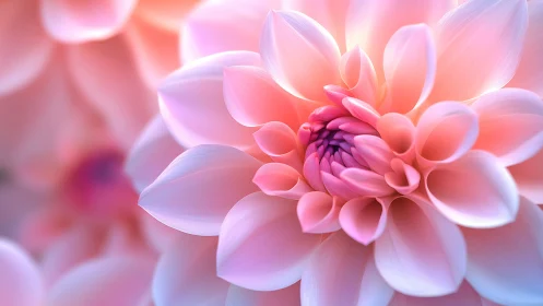 Pink Dahlia Blossom Macro. Soft petaled layers illuminated.