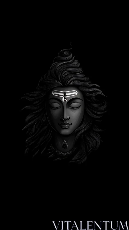 Serene Lord Shiva portrait emerges from deep black void.