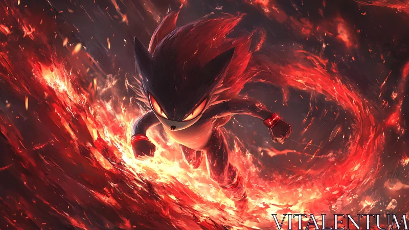 Fiery speedster silhouette channels extreme kinetic flame vortex