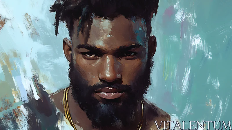 Digital portrait of bearded man with abstract teal background.