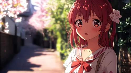 Blossom-dappled afternoon discovers a shy, rosy gaze