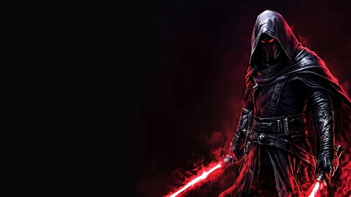 Crimson warlock of the void wields twin blazing blades.