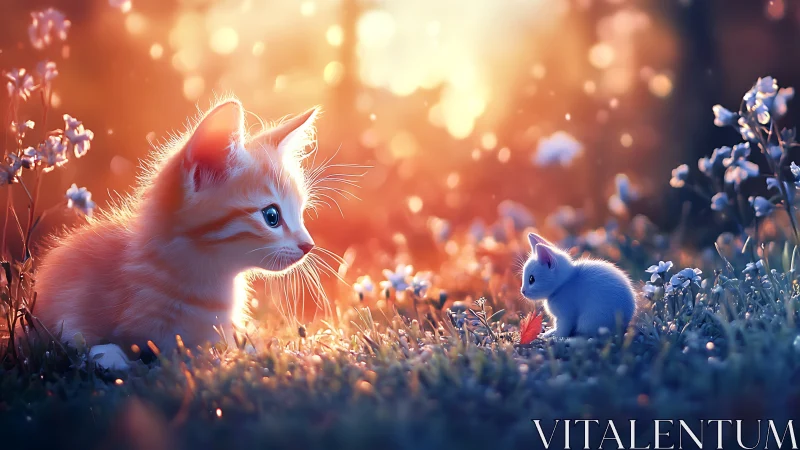 Kittens Playing in a Dreamy Flower Garden.