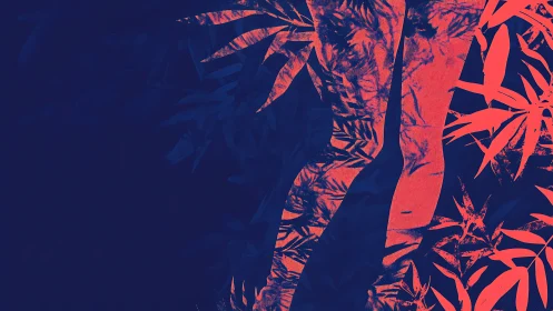 Bicolor abstract foliage with halftone botanical silhouettes.