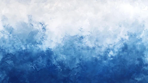 Abstract blue and white textured painting with cloud and ocean vibes.