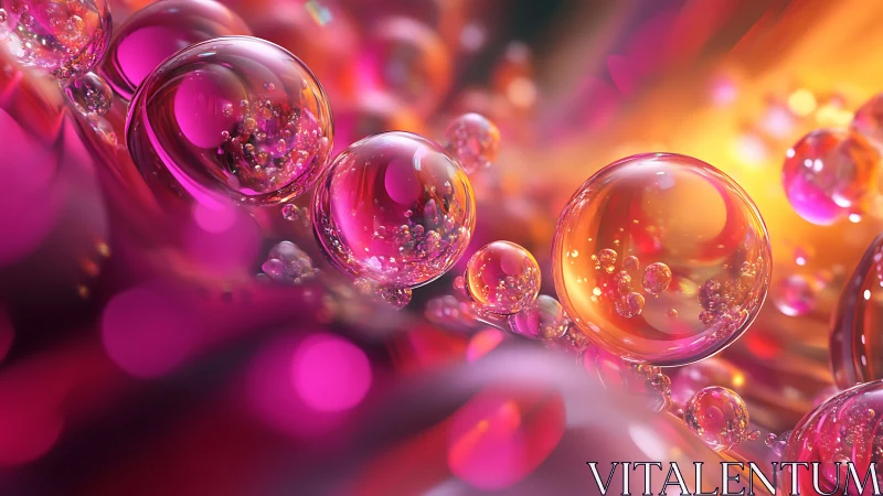 Volumetric-rendered magenta and amber liquid spheres in motion