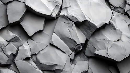 Abstract close-up of jagged stone wall in grayscale tones, modern style.