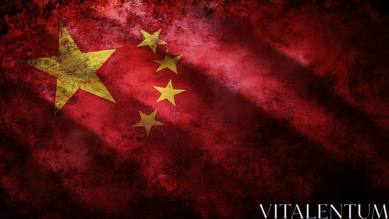 Chinese flag grunge texture with dramatic angled light beams.