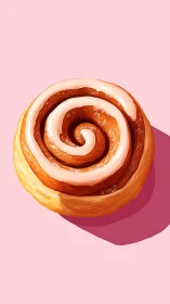 Sugar-spiraled cinnamon roll crowned in glossy icing.