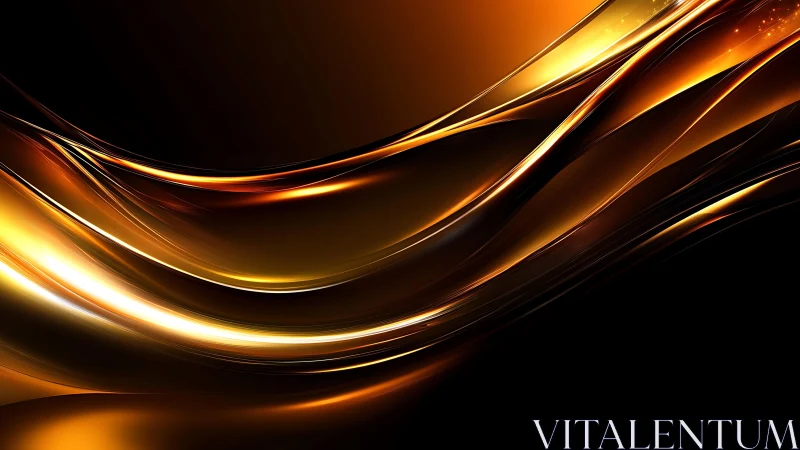Golden abstract wave background with smooth glossy curves, digital art.