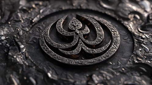 Intricate Metallic Arabic Calligraphy Art in Dark Ornate Style.
