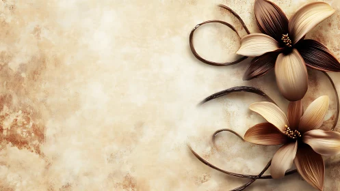 Vanilla Pod Florals with Curled Tendrils on Aged Parchment Surface