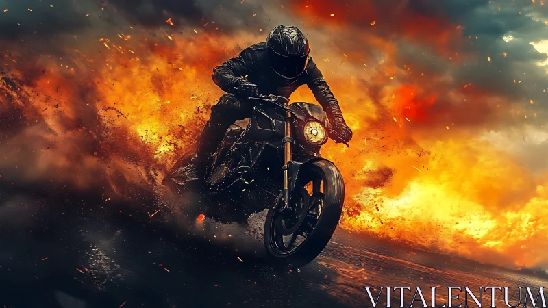 Motorcyclist accelerates through intense roadside explosion