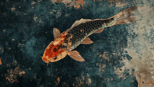 Graceful koi fish drifting across a timeworn teal dream.
